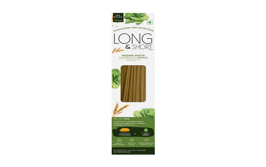 Long & Short Veggie Pasta Powered With Spinach Spaghetti   Box  250 grams